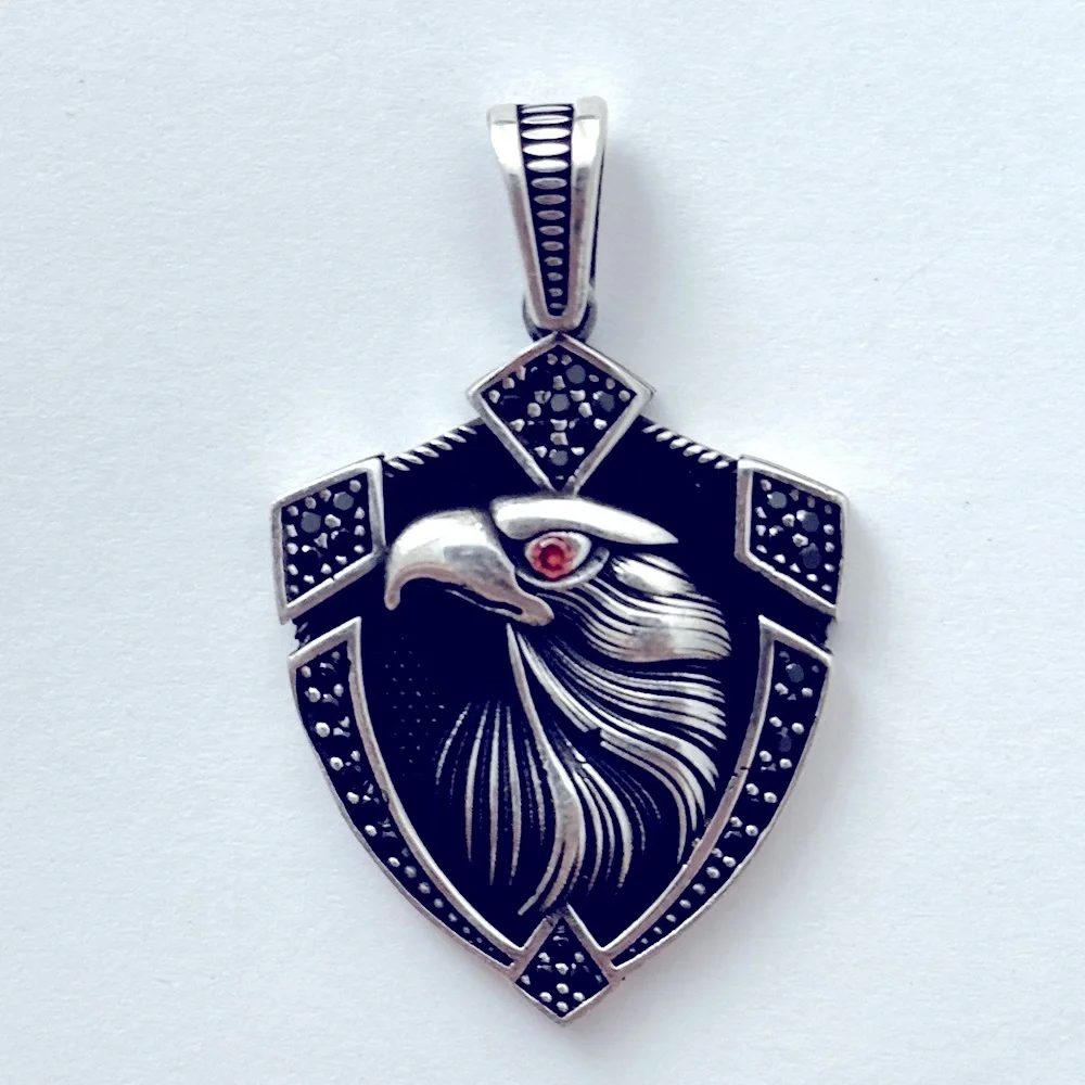 925 Silver eagle unisex pendant red/black cz